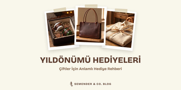Çiftler için yıldönümü hediyeleri: çift kupa seti, deri kadın çantası ve keten gömlek kapak görseli