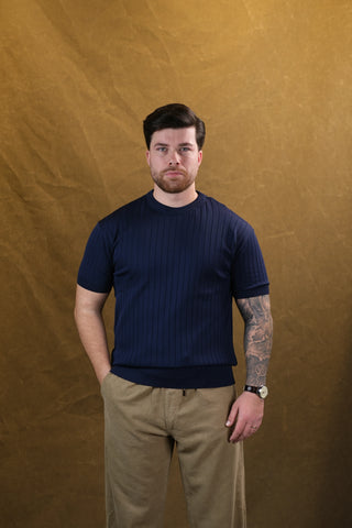 Çizgili Triko Erkek T-Shirt | Bisiklet Yaka