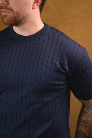 Çizgili Triko Erkek T-Shirt | Bisiklet Yaka