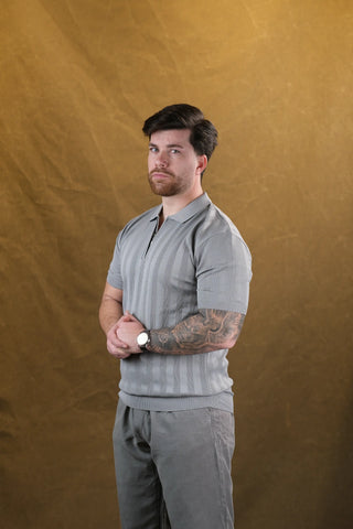 Fermuarlı Polo Yaka Triko Erkek T-Shirt | Regular Fit