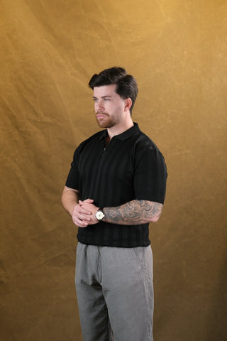 Fermuarlı Polo Yaka Triko Erkek T-Shirt | Regular Fit