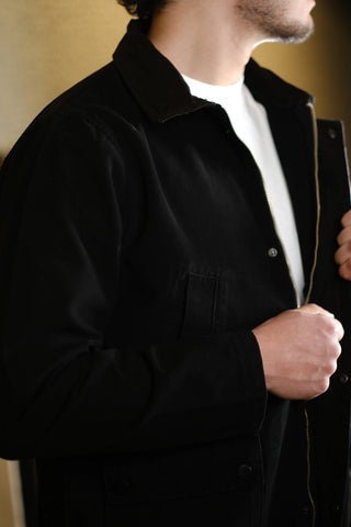 Kadife Yaka 4 Cepli %100 Pamuk Uzun Kot Ceket