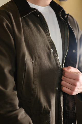 Kadife Yaka 4 Cepli %100 Pamuk Uzun Kot Ceket