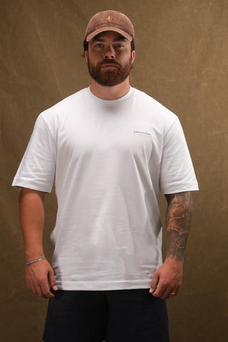 Semender Yazı Nakışlı Oversize T-Shirt - Beyaz