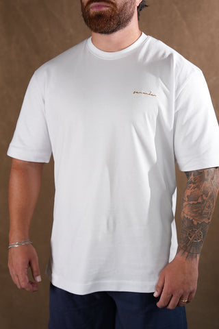 Semender Yazı Nakışlı Oversize T-Shirt - Beyaz