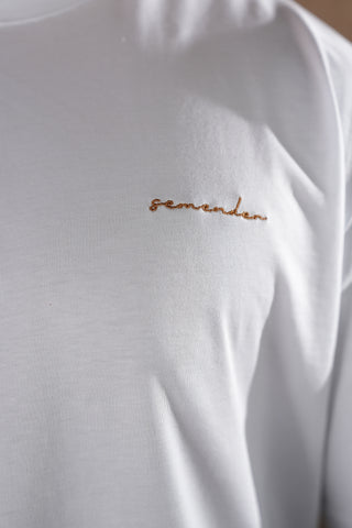 Semender Yazı Nakışlı Oversize T-Shirt - Beyaz