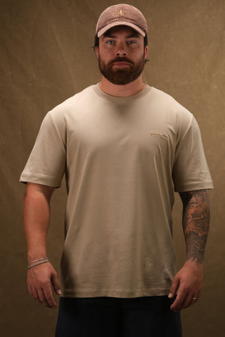 Semender Yazı Nakışlı Oversize T-Shirt - Kum