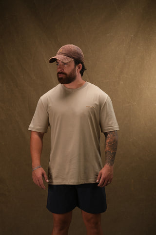 Semender Yazı Nakışlı Oversize T-Shirt - Kum