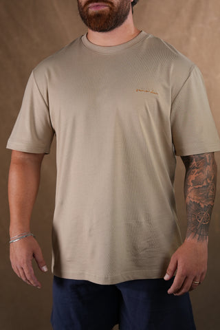 Semender Yazı Nakışlı Oversize T-Shirt - Kum