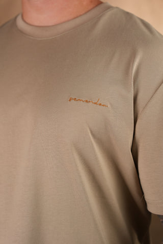 Semender Yazı Nakışlı Oversize T-Shirt - Kum