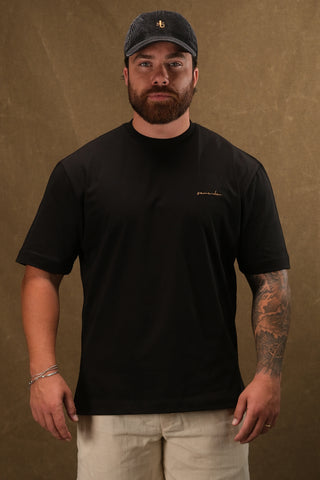 Semender Yazı Nakışlı Oversize T-Shirt - Siyah