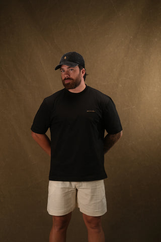 Semender Yazı Nakışlı Oversize T-Shirt - Siyah