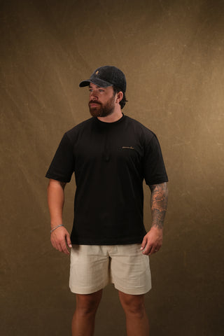 Semender Yazı Nakışlı Oversize T-Shirt - Siyah
