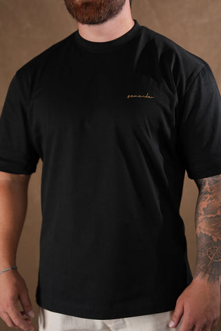 Semender Yazı Nakışlı Oversize T-Shirt - Siyah