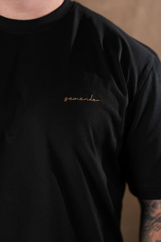 Semender Yazı Nakışlı Oversize T-Shirt - Siyah