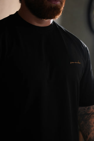 Semender Yazı Nakışlı Oversize T-Shirt - Siyah