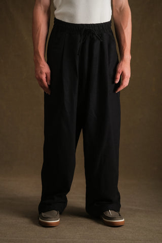 Baggy Kesim Erkek Pantolon | Beli Lastikli - Siyah