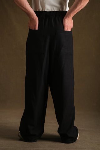 Baggy Kesim Erkek Pantolon | Beli Lastikli - Siyah