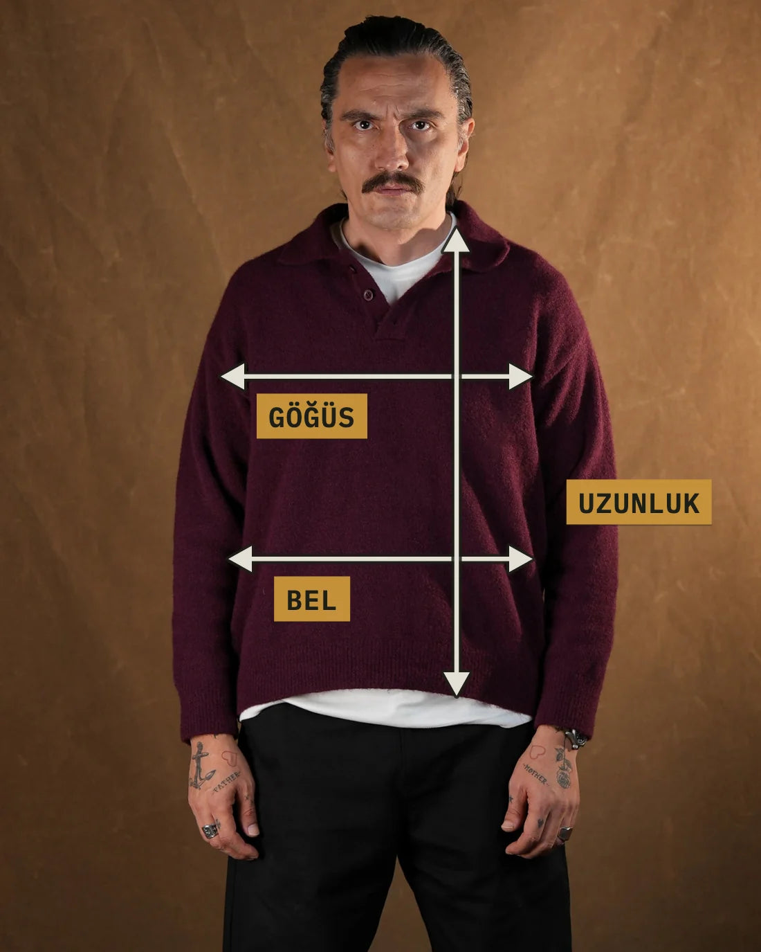 Ölçü noktaları: Göğüs (cm), Bel (cm), Uzunluk (cm)