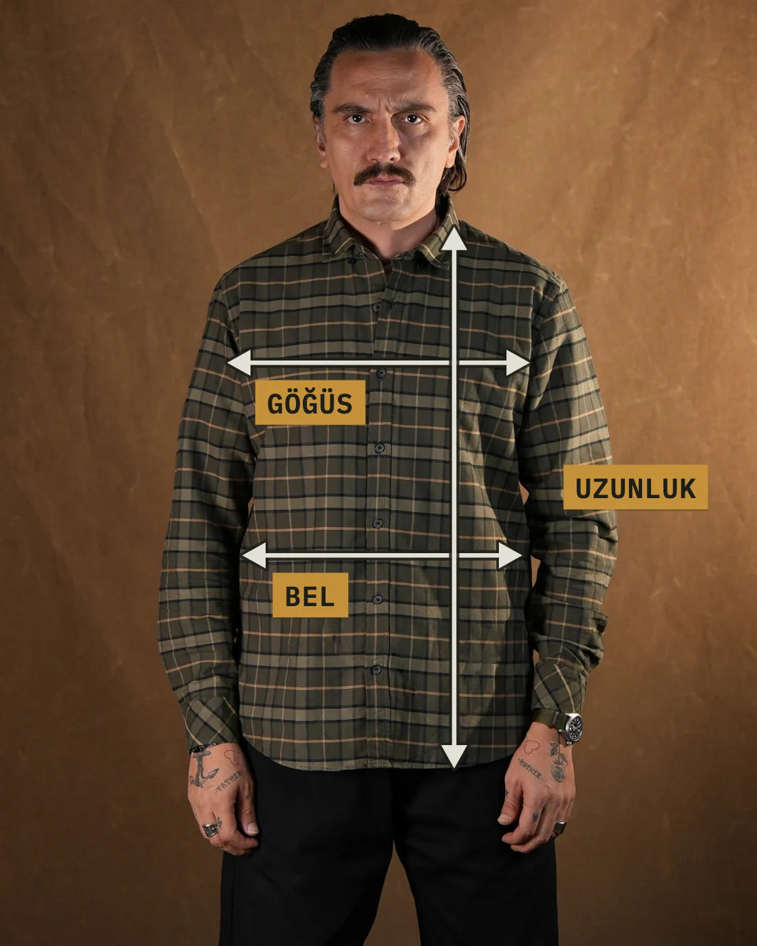 Ölçü noktaları: Göğüs (cm), Bel (cm), Uzunluk (cm)