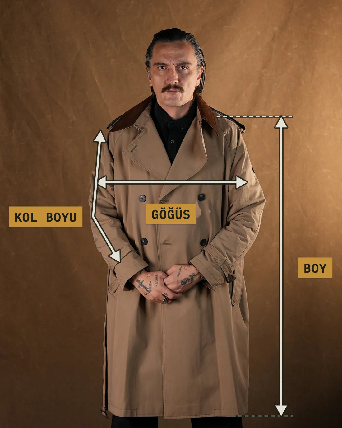 Ölçü noktaları: Göğüs (cm), Kol Boyu (cm), Boy (cm)