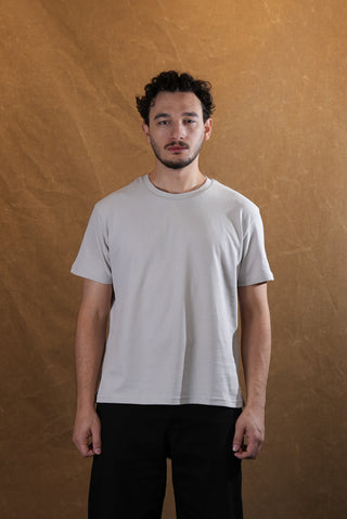 Bisiklet Yaka %100 Pamuk T-Shirt - Gri