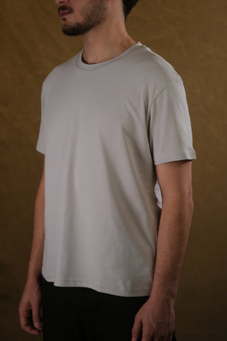 Bisiklet Yaka %100 Pamuk T-Shirt - Gri
