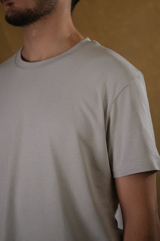 Bisiklet Yaka %100 Pamuk T-Shirt - Gri