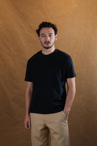 Bisiklet Yaka %100 Pamuk T-Shirt - Lacivert