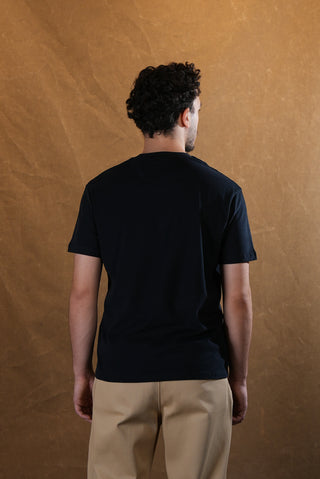 Bisiklet Yaka %100 Pamuk T-Shirt - Lacivert