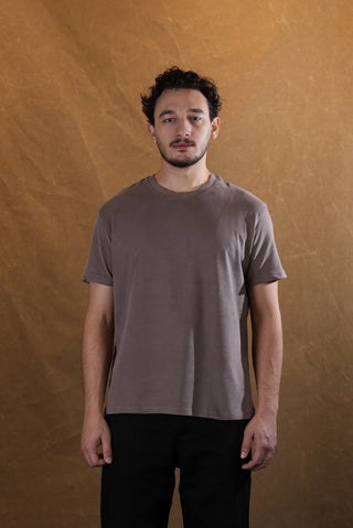 Bisiklet Yaka %100 Pamuk T-Shirt - Vizon