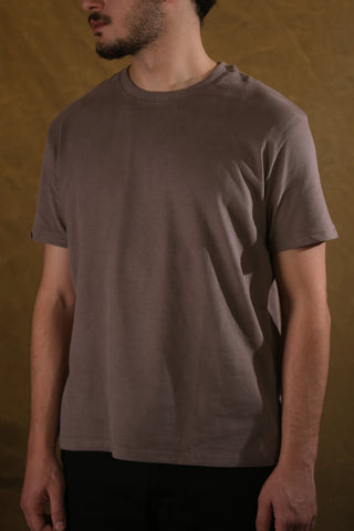 Bisiklet Yaka %100 Pamuk T-Shirt - Vizon