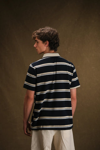 Çizgili Polo Yaka Triko Erkek T-Shirt | Regular Fit - Lacivert