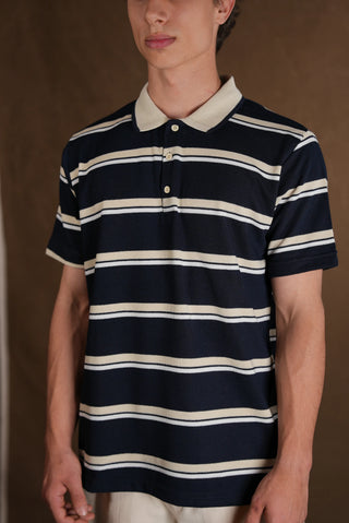 Çizgili Polo Yaka Triko Erkek T-Shirt | Regular Fit - Lacivert
