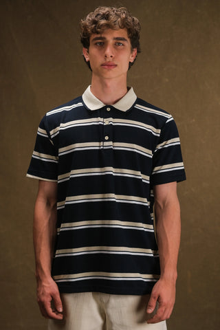 Çizgili Polo Yaka Triko Erkek T-Shirt | Regular Fit - Lacivert