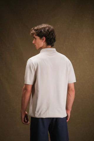 Düğmeli Polo Yaka Triko Erkek T-Shirt | Regular Fit - Ekru