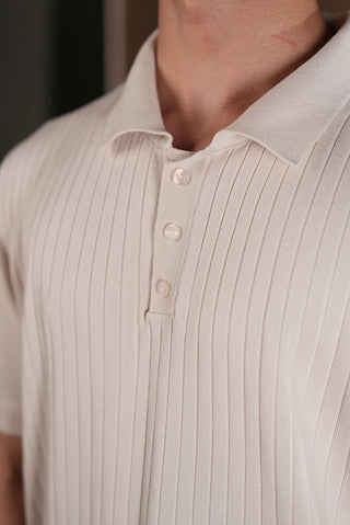 Düğmeli Polo Yaka Triko Erkek T-Shirt | Regular Fit - Ekru