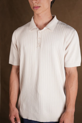 Düğmeli Polo Yaka Triko Erkek T-Shirt | Regular Fit - Ekru