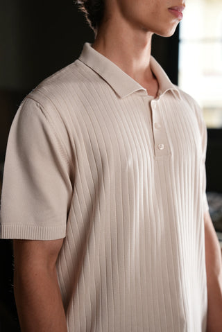 Düğmeli Polo Yaka Triko Erkek T-Shirt | Regular Fit - Ekru