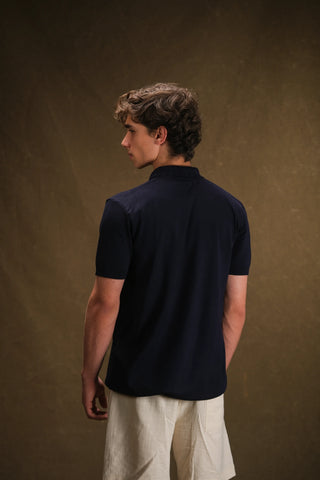 Düğmeli Polo Yaka Triko Erkek T-Shirt | Regular Fit - Lacivert