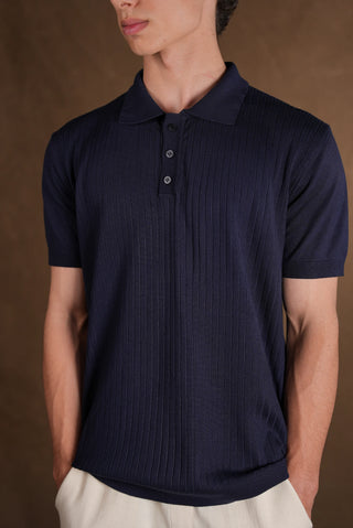 Düğmeli Polo Yaka Triko Erkek T-Shirt | Regular Fit - Lacivert