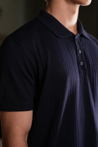 Düğmeli Polo Yaka Triko Erkek T-Shirt | Regular Fit - Lacivert