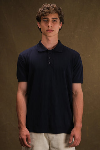 Düğmeli Polo Yaka Triko Erkek T-Shirt | Regular Fit - Lacivert