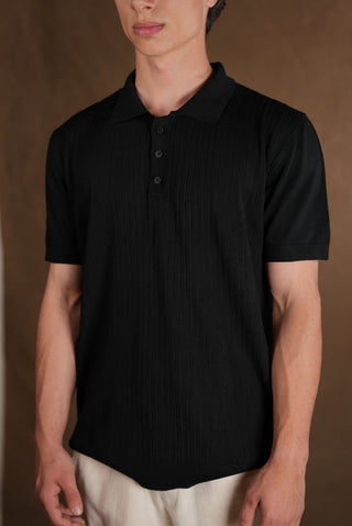 Düğmeli Polo Yaka Triko Erkek T-Shirt | Regular Fit - Siyah
