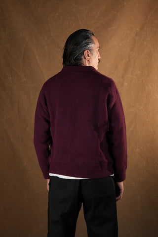 Düğmeli Polo Yaka Triko Kazak - Bordo