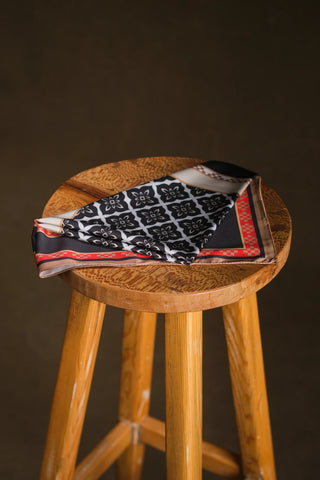 İpek Görünümlü Saten Fular Bandana | 60x60 - Antrasit Etnik
