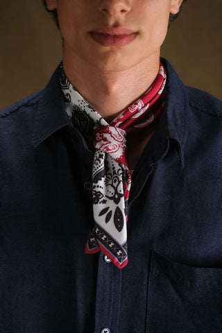 İpek Görünümlü Saten Fular Bandana | 60x60 - Antrasit Etnik