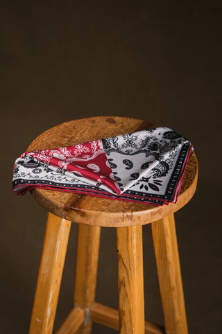 İpek Görünümlü Saten Fular Bandana | 60x60 - Ekru Şal Deseni
