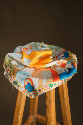 İpek Görünümlü Saten Fular Bandana | 60x60 - Renkli Oryantal