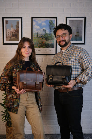 El Yapımı Gerçek Deri Unisex El ve Omuz Çantası - Mini Lawbag Kahve Deri Kadın Ve Erkek el çantası modeli